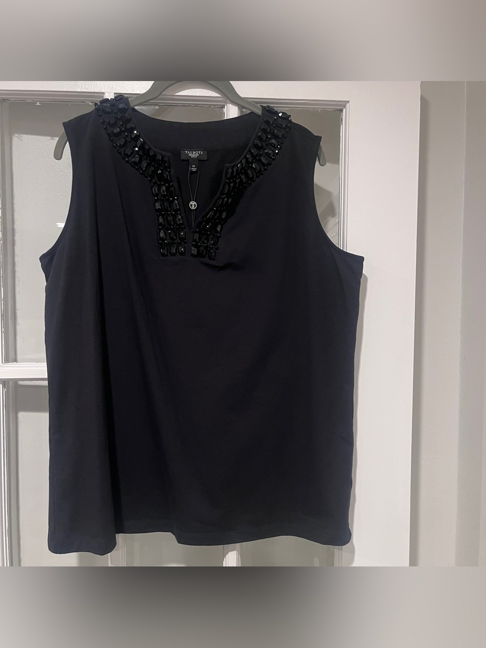 NWT Talbots Black Sleeveless Beaded Jeweled Split V-Neck Tank Plus Size 1X